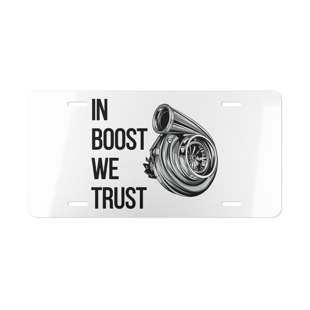 In Boost We Trust Metal Vanity Plate — Turbocharger License Plate - Revolution Society