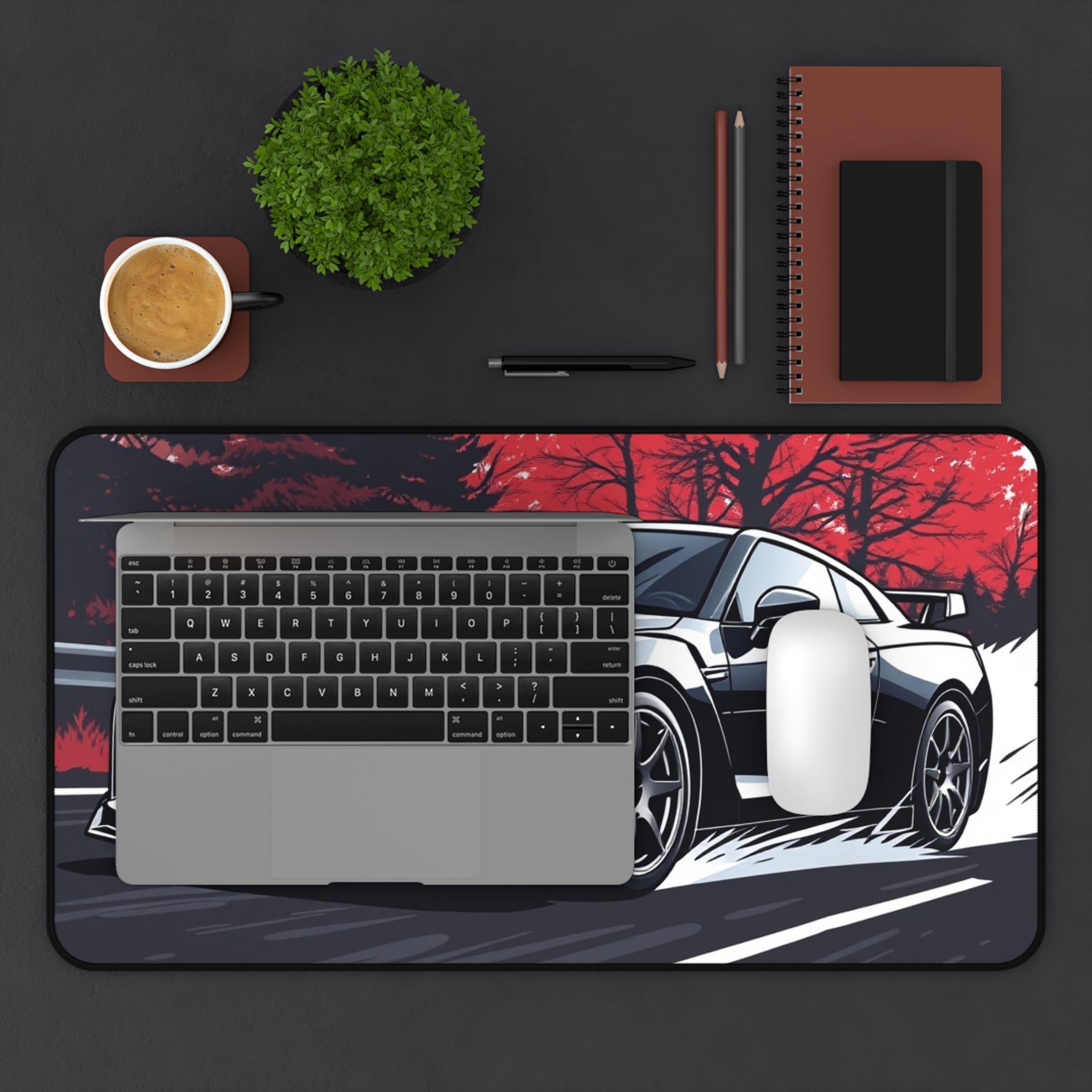 Racing GT Sports Car Desk Mat — Gamer Mousepad with White Supercar Illustration - Revolution Society