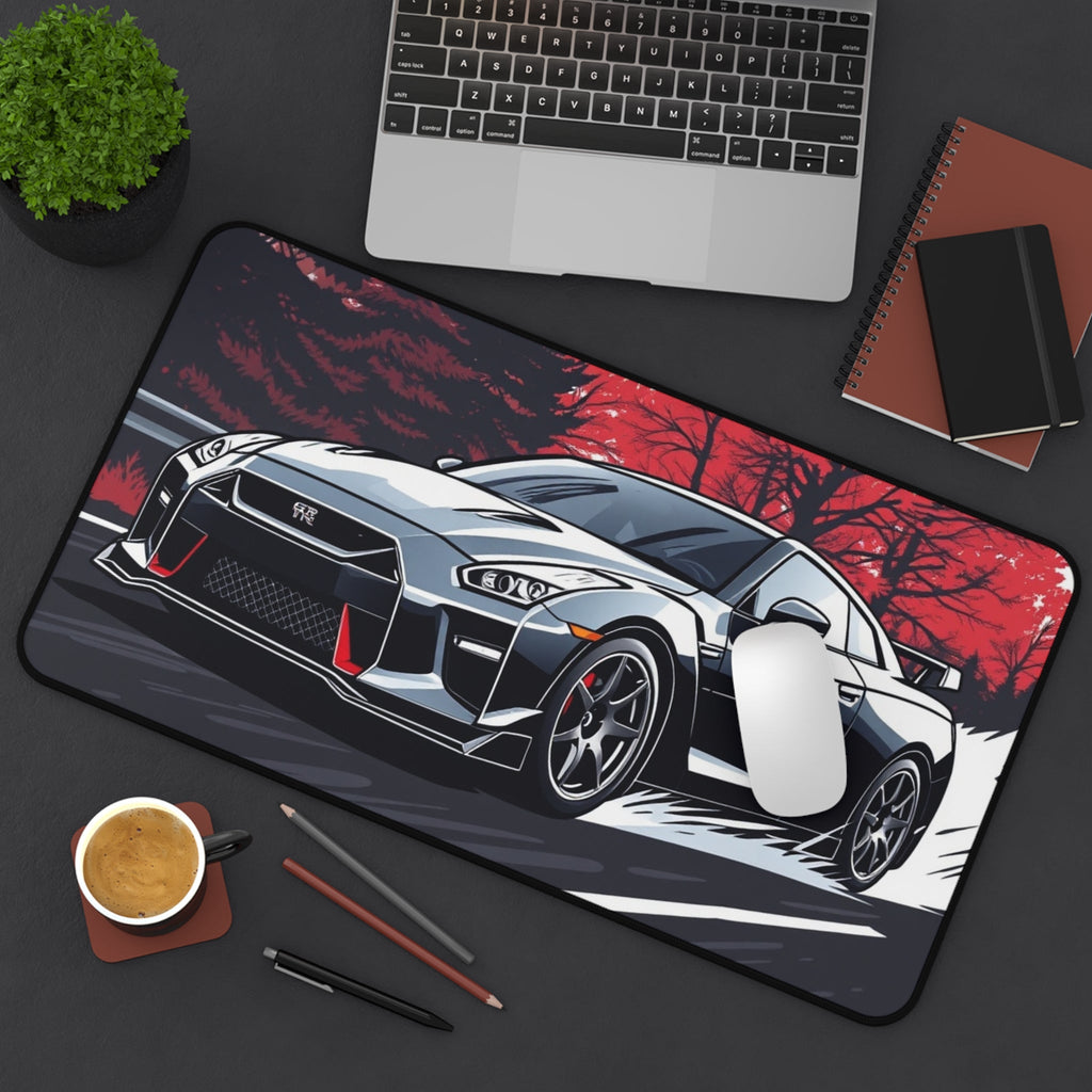 Racing GT Sports Car Desk Mat — Gamer Mousepad with White Supercar Illustration - Revolution Society
