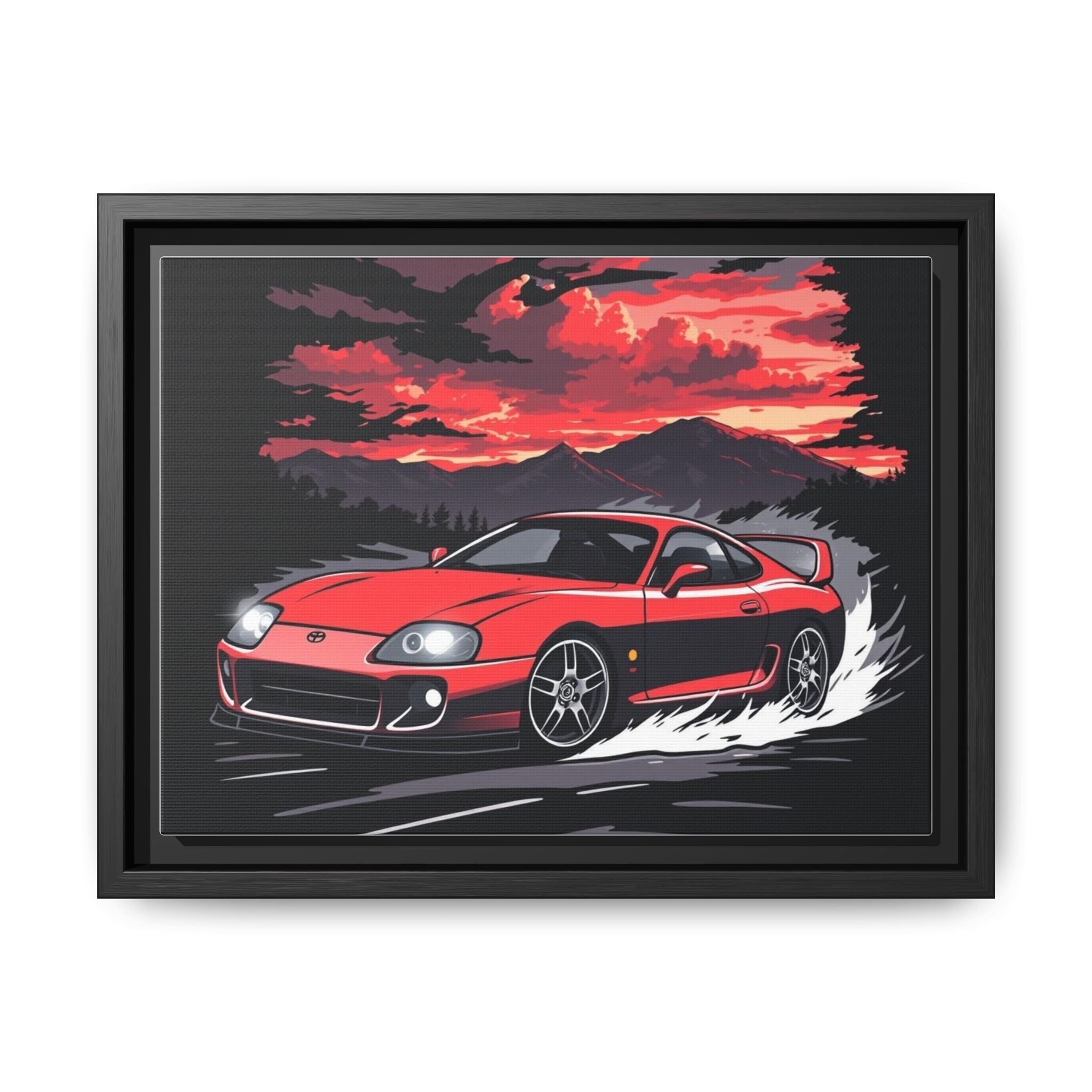 Red Supra Racing Illustration Matte Canvas Framed | Automotive Wall Art - Revolution Society