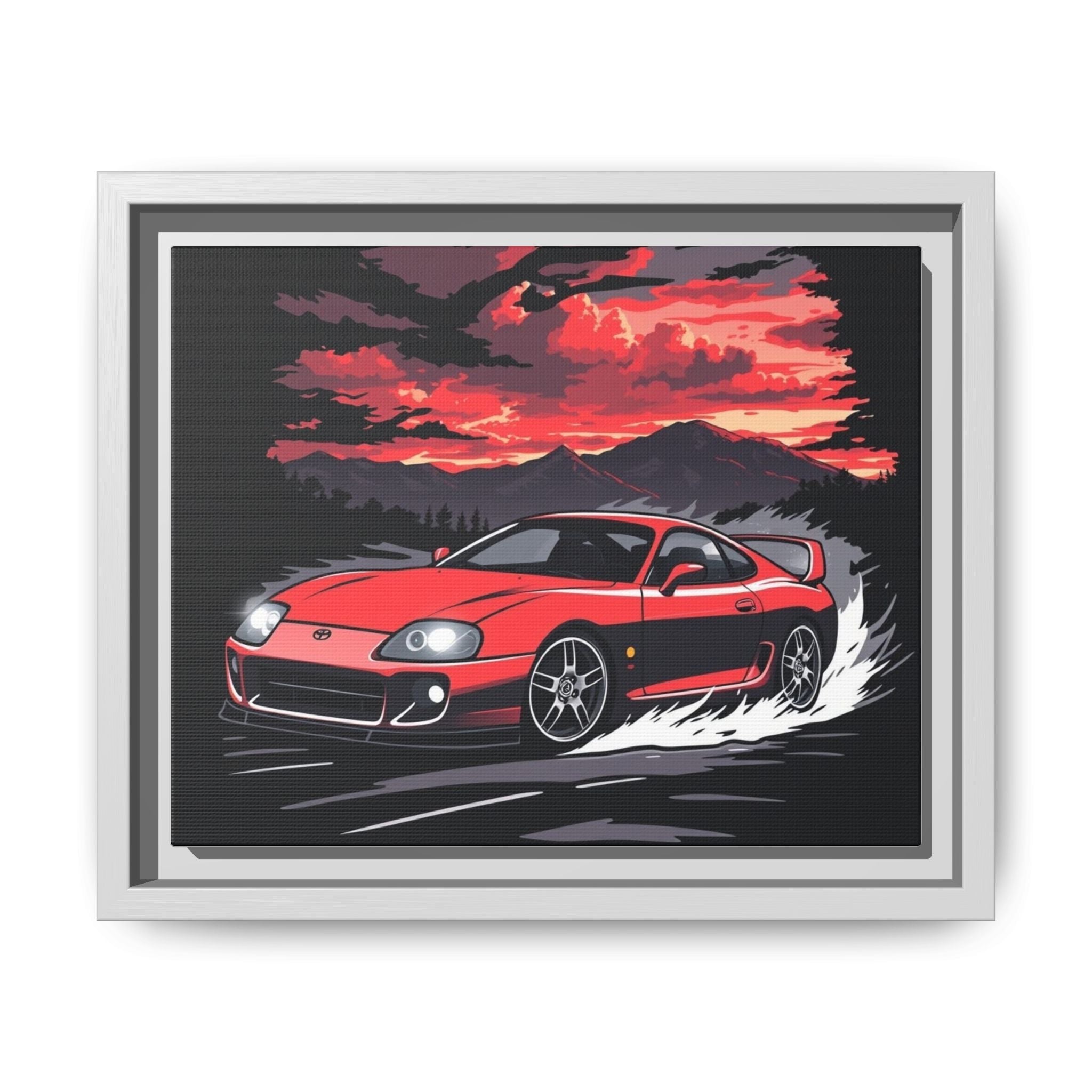 Red Supra Racing Illustration Matte Canvas Framed | Automotive Wall Art - Revolution Society