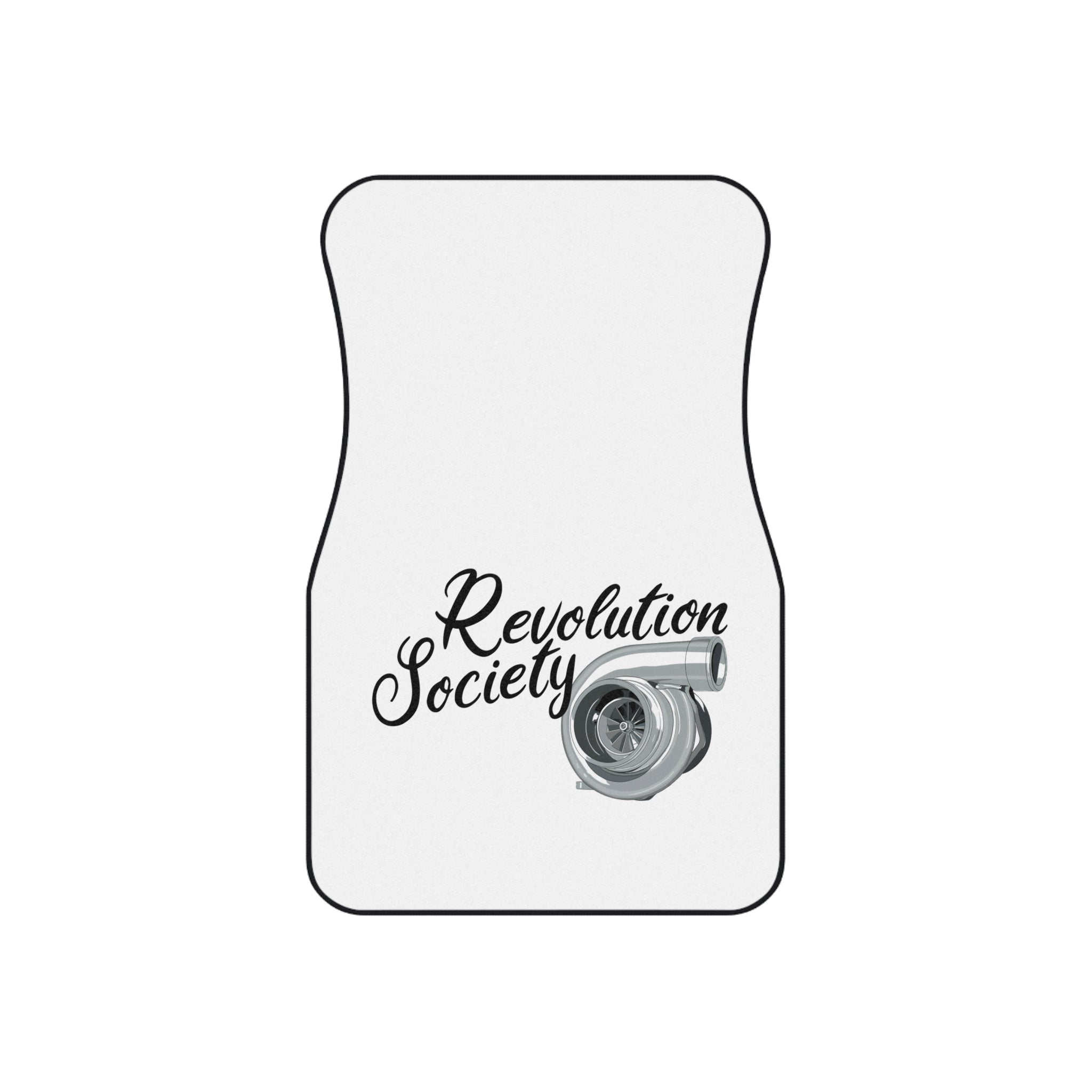 Revolution Society 2x Car Mats "In Boost We Trust" Turbo Logo Front Floor Mats - Revolution Society