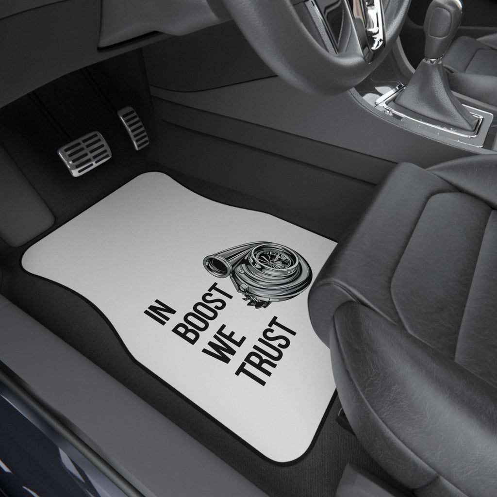 Revolution Society 2x Car Mats "In Boost We Trust" Turbo Logo Front Floor Mats - Revolution Society
