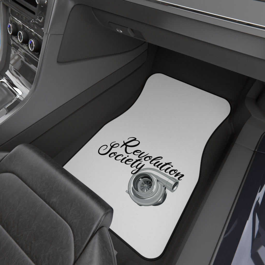 Revolution Society 2x Car Mats "In Boost We Trust" Turbo Logo Front Floor Mats - Revolution Society
