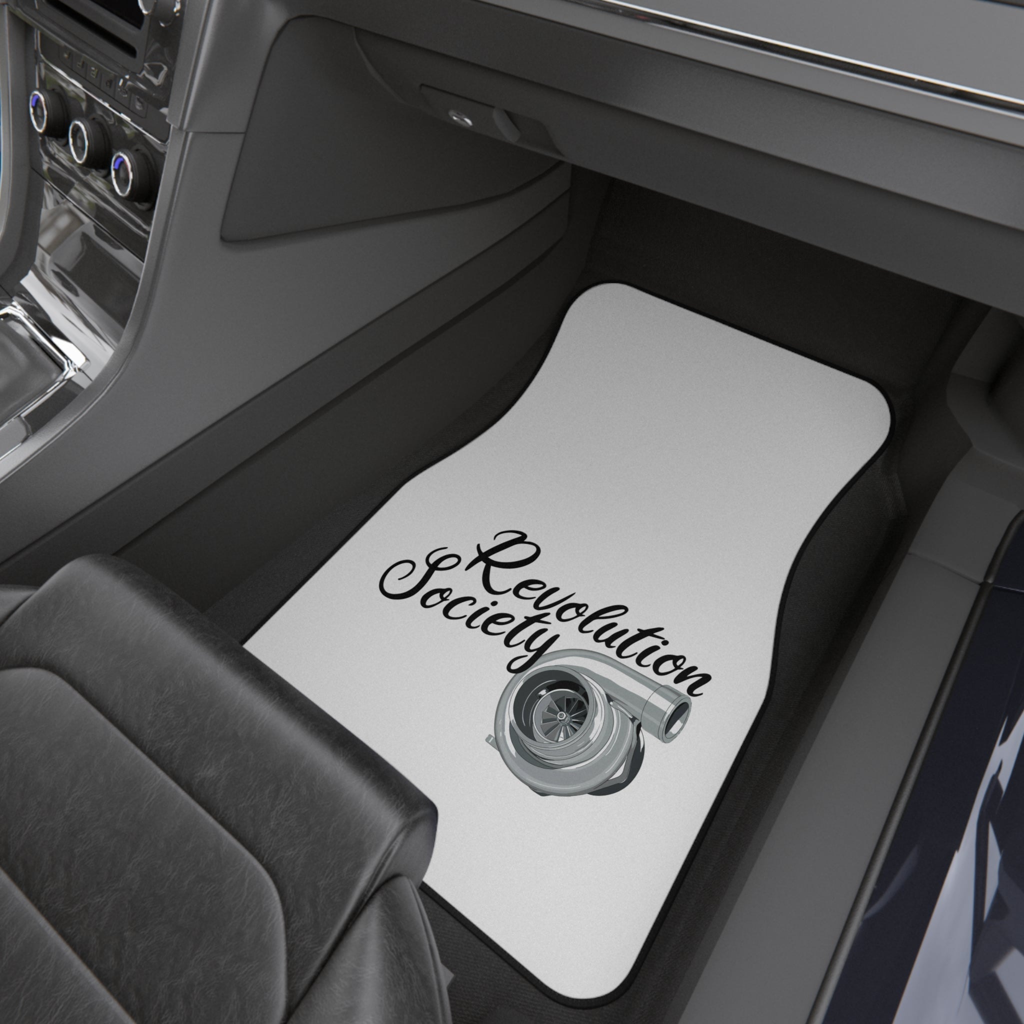 Revolution Society 2x Car Mats "In Boost We Trust" Turbo Logo Front Floor Mats - Revolution Society