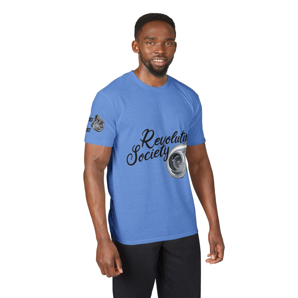 Revolution Society Athletic T‑Shirt — With Logo & Turbocharger Graphic Right Sleeve - Revolution Society
