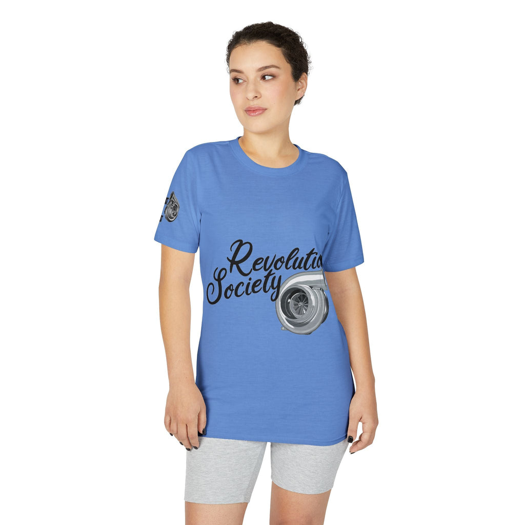 Revolution Society Athletic T‑Shirt — With Logo & Turbocharger Graphic Right Sleeve - Revolution Society