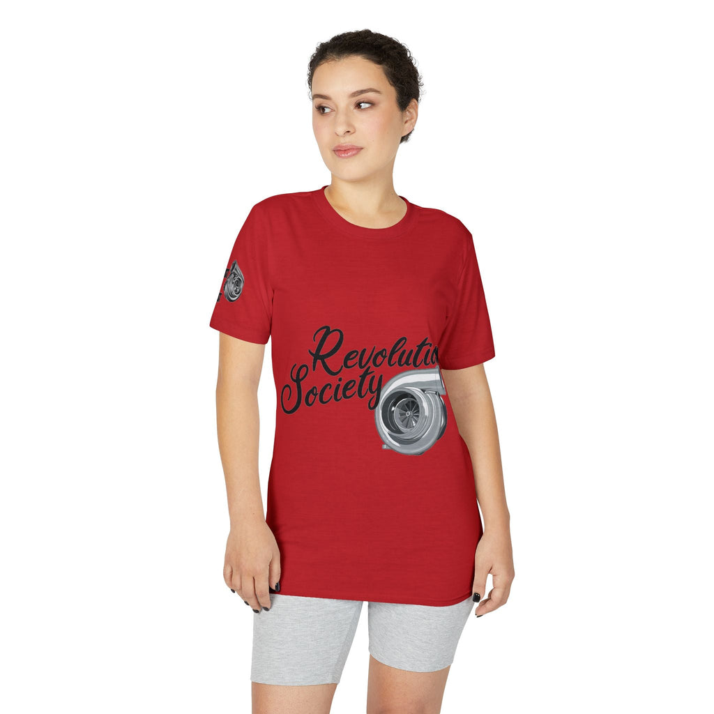 Revolution Society Athletic T‑Shirt — With Logo & Turbocharger Graphic Right Sleeve - Revolution Society