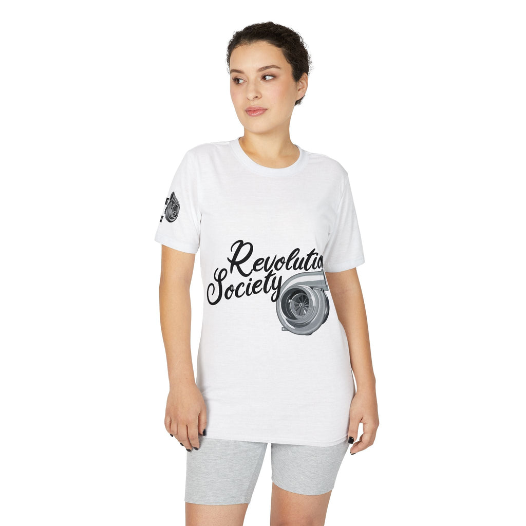 Revolution Society Athletic T‑Shirt — With Logo & Turbocharger Graphic Right Sleeve - Revolution Society