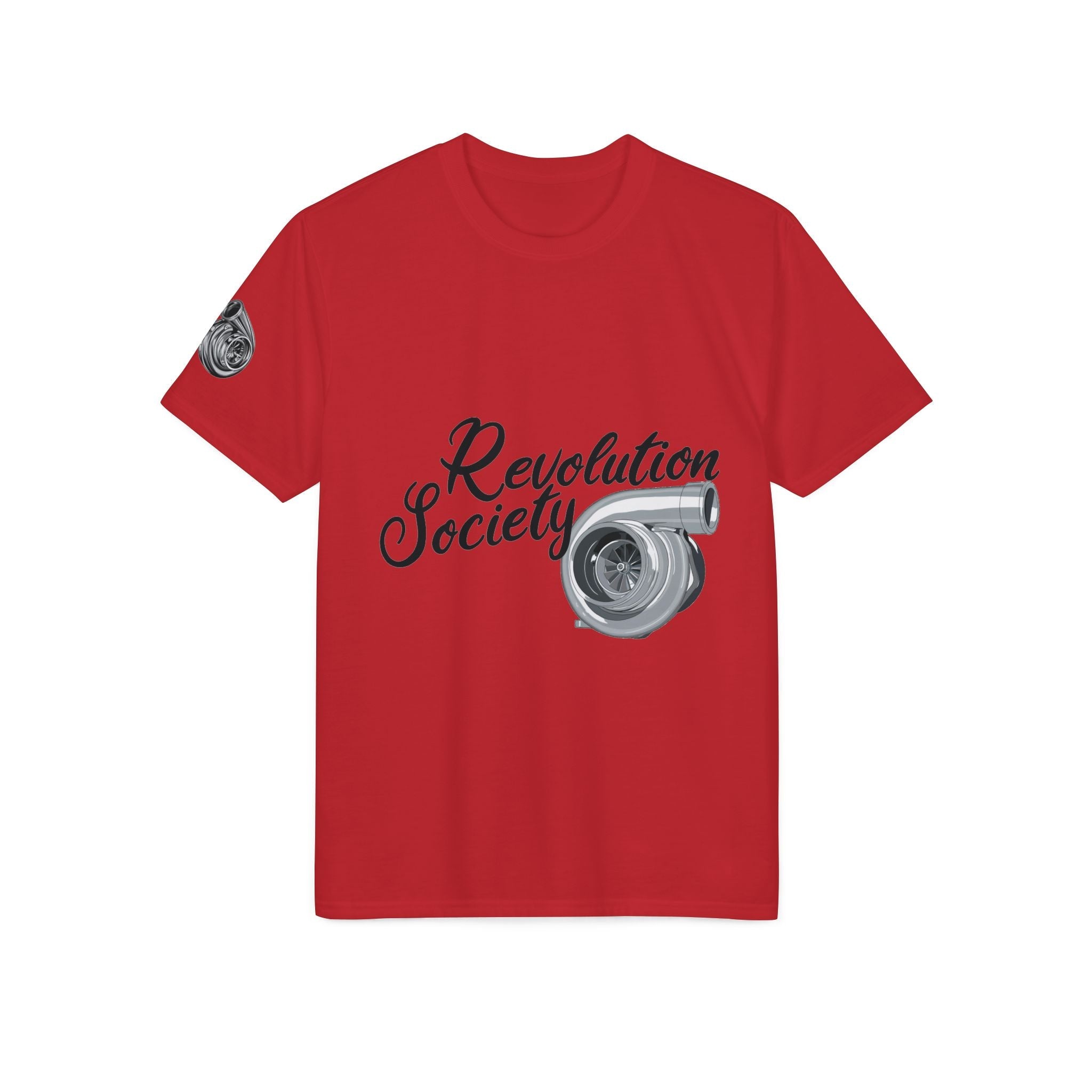 Revolution Society Athletic T‑Shirt — With Logo & Turbocharger Graphic Right Sleeve - Revolution Society