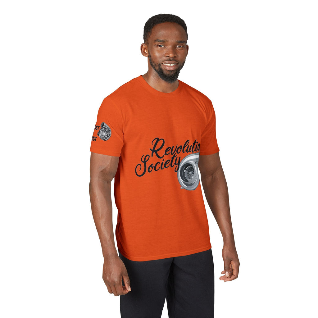 Revolution Society Athletic T‑Shirt — With Logo & Turbocharger Graphic Right Sleeve - Revolution Society