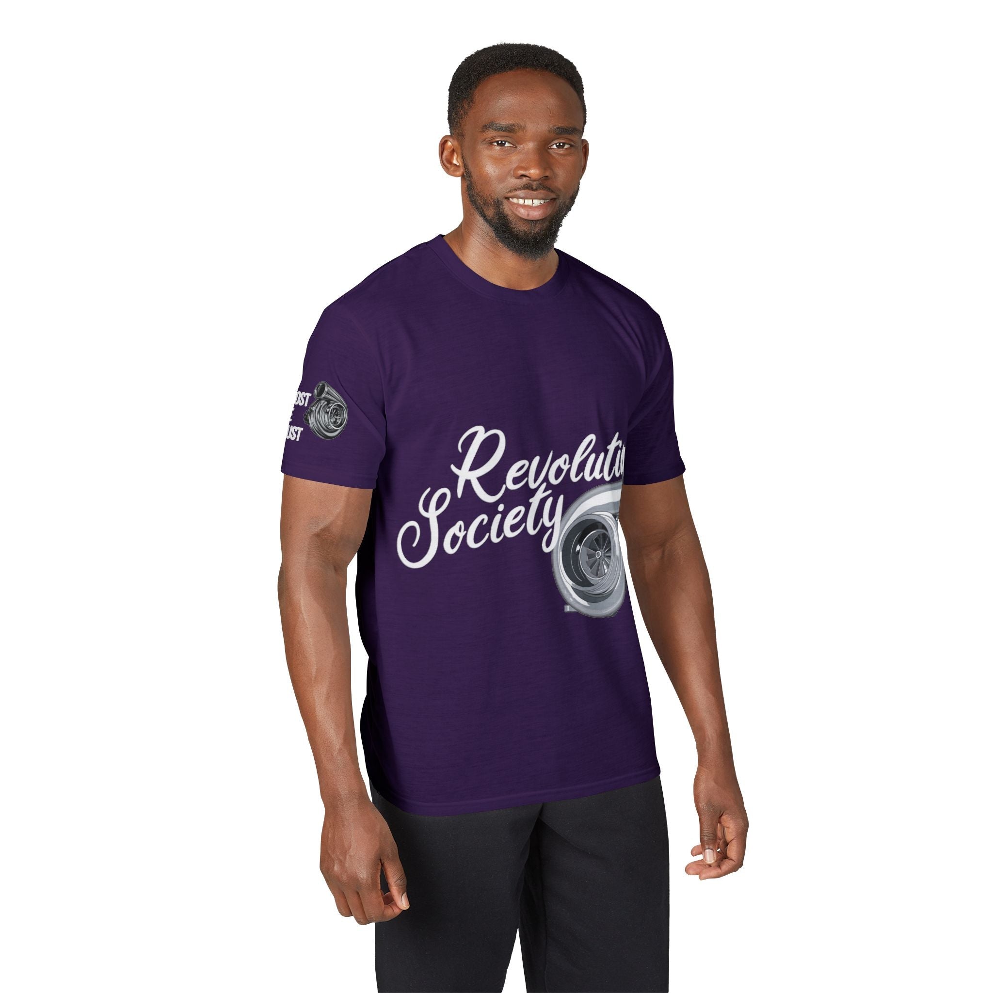 Revolution Society Athletic T‑Shirt — With Logo & Turbocharger Graphic Right Sleeve - Revolution Society