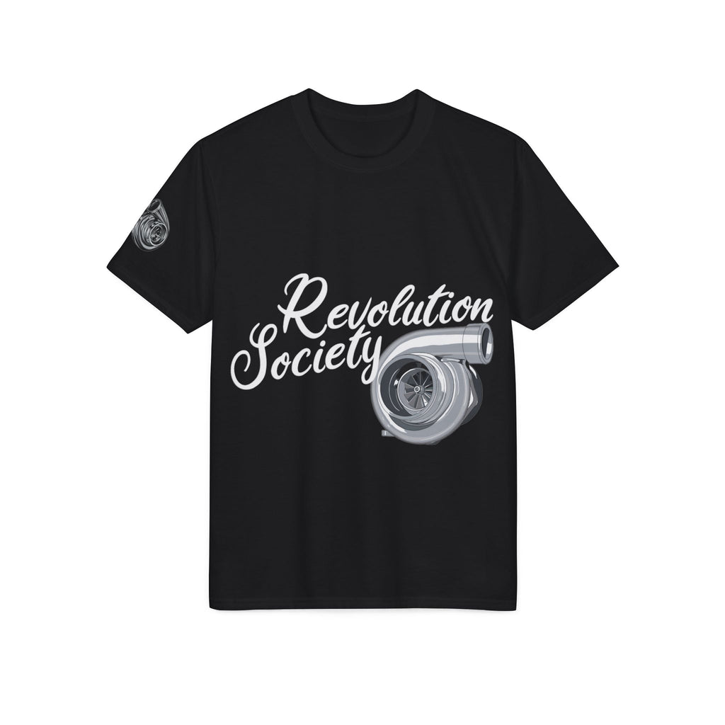 Revolution Society Athletic T‑Shirt — With Logo & Turbocharger Graphic Right Sleeve - Revolution Society
