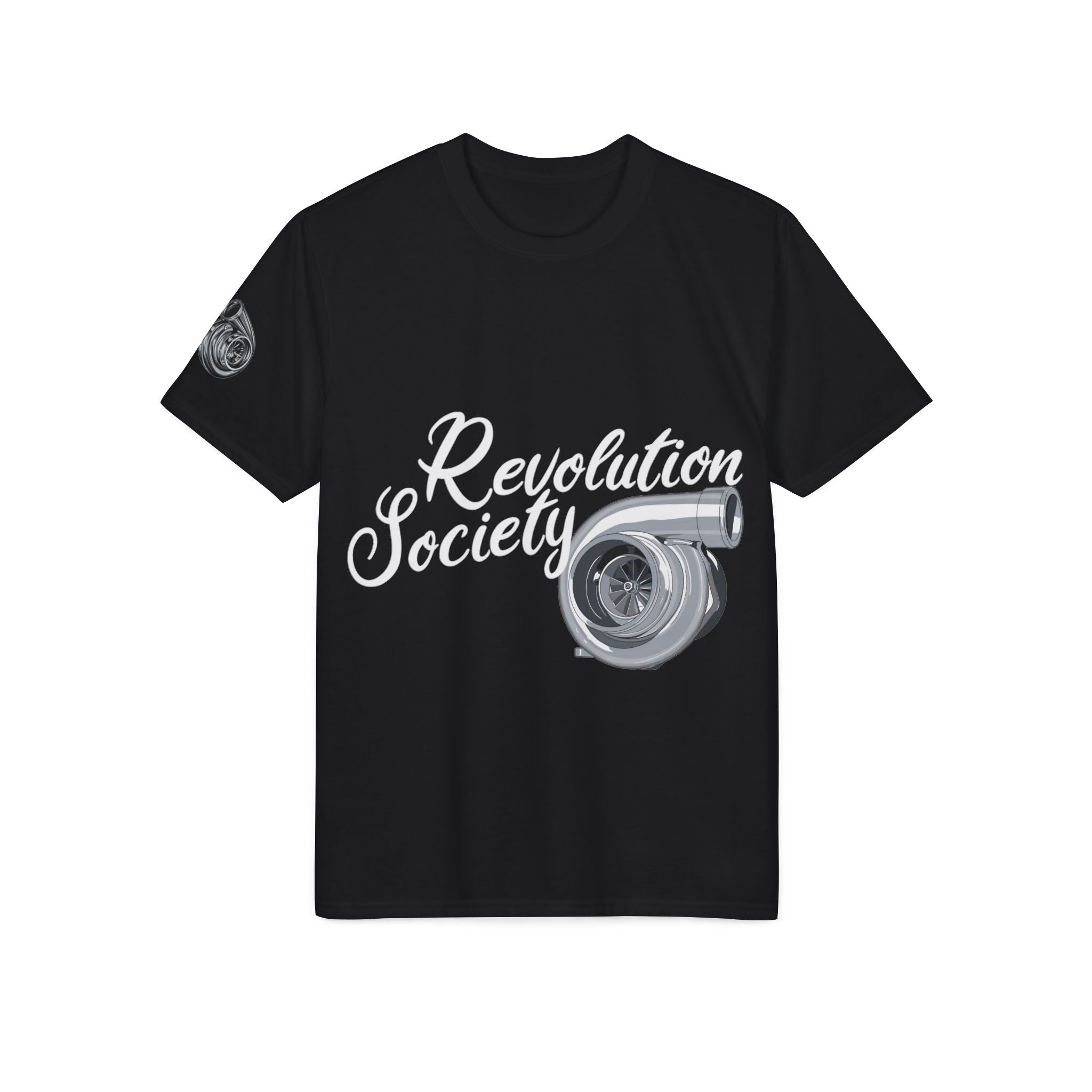 Revolution Society Athletic T‑Shirt — With Logo & Turbocharger Graphic Right Sleeve - Revolution Society