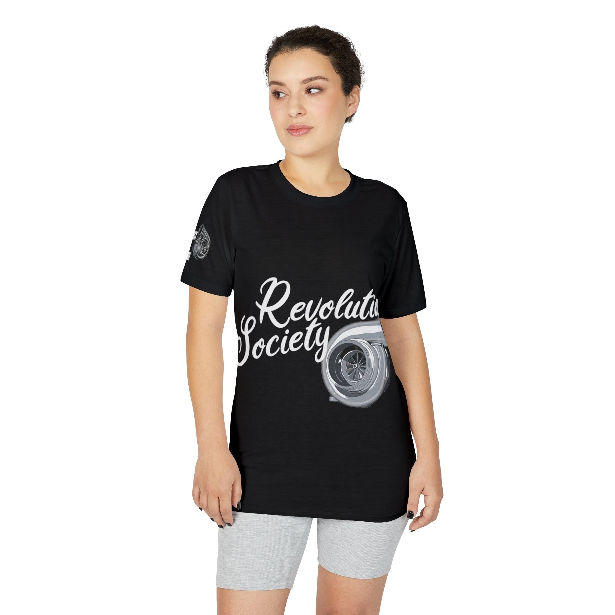 Revolution Society Athletic T‑Shirt — With Logo & Turbocharger Graphic Right Sleeve - Revolution Society