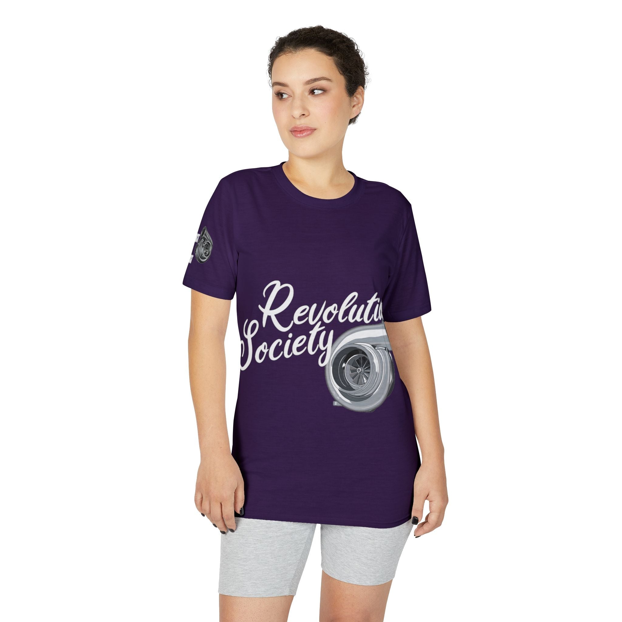 Revolution Society Athletic T‑Shirt — With Logo & Turbocharger Graphic Right Sleeve - Revolution Society
