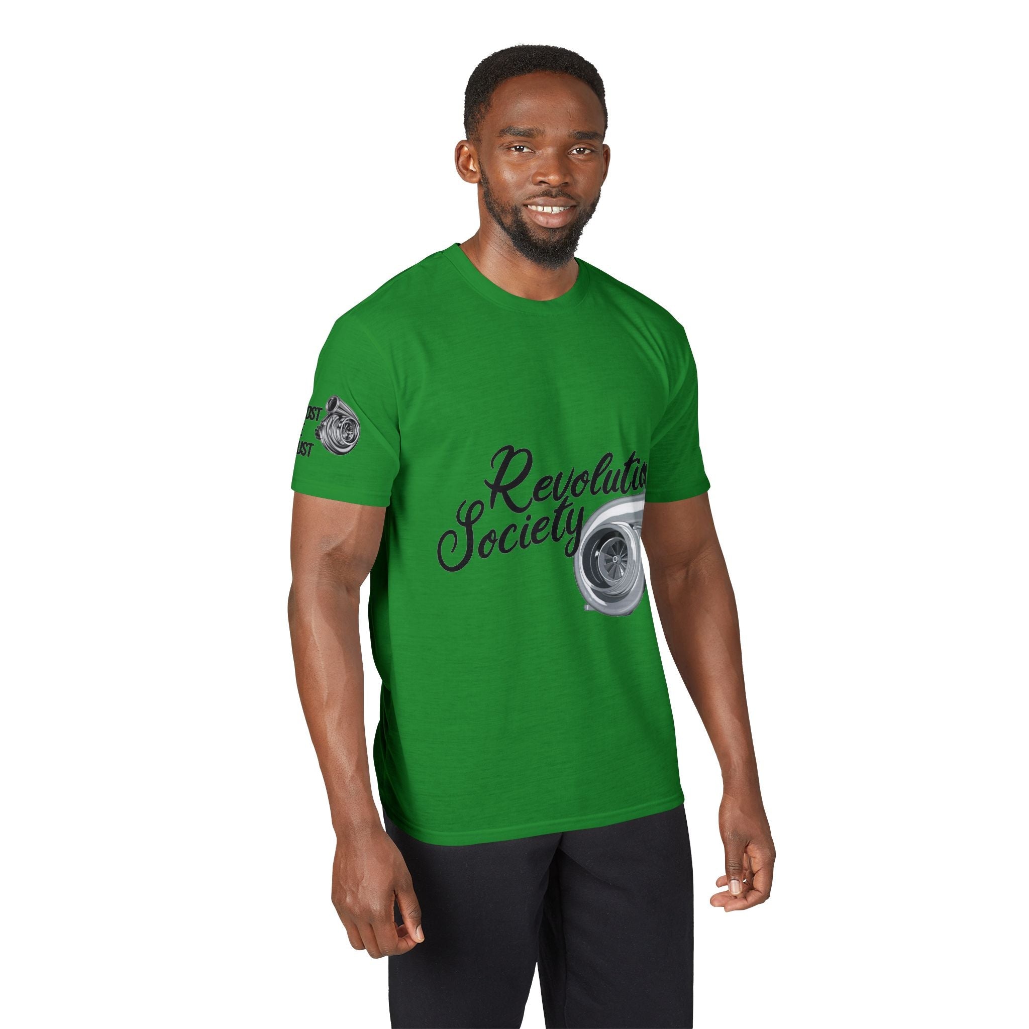 Revolution Society Athletic T‑Shirt — With Logo & Turbocharger Graphic Right Sleeve - Revolution Society