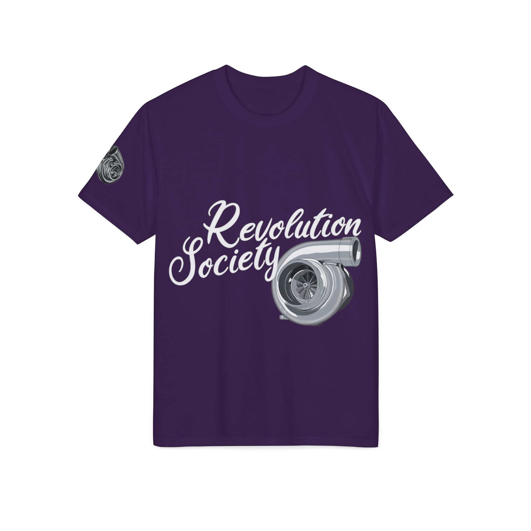 Revolution Society Athletic T‑Shirt — With Logo & Turbocharger Graphic Right Sleeve - Revolution Society