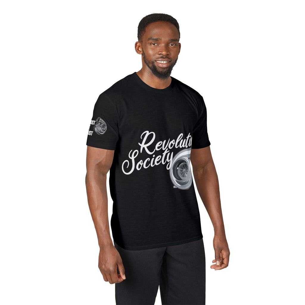 Revolution Society Athletic T‑Shirt — With Logo & Turbocharger Graphic Right Sleeve - Revolution Society