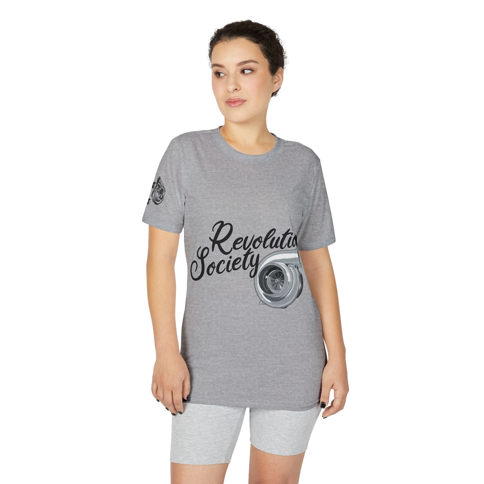 Revolution Society Athletic T‑Shirt — With Logo & Turbocharger Graphic Right Sleeve - Revolution Society