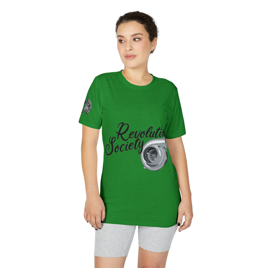 Revolution Society Athletic T‑Shirt — With Logo & Turbocharger Graphic Right Sleeve - Revolution Society