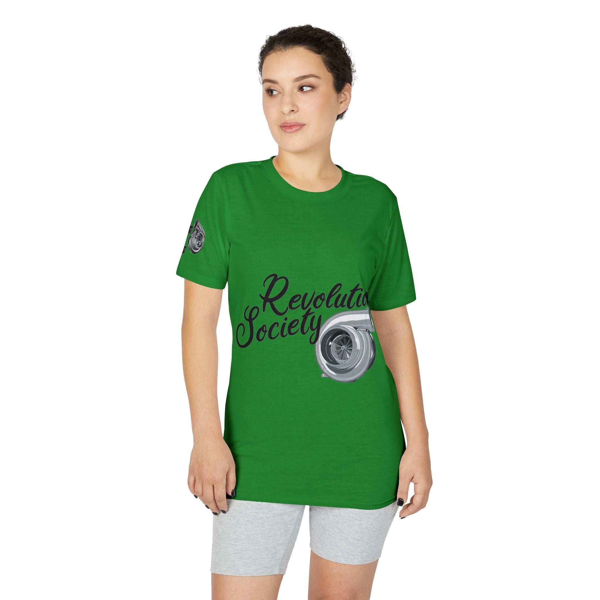 Revolution Society Athletic T‑Shirt — With Logo & Turbocharger Graphic Right Sleeve - Revolution Society