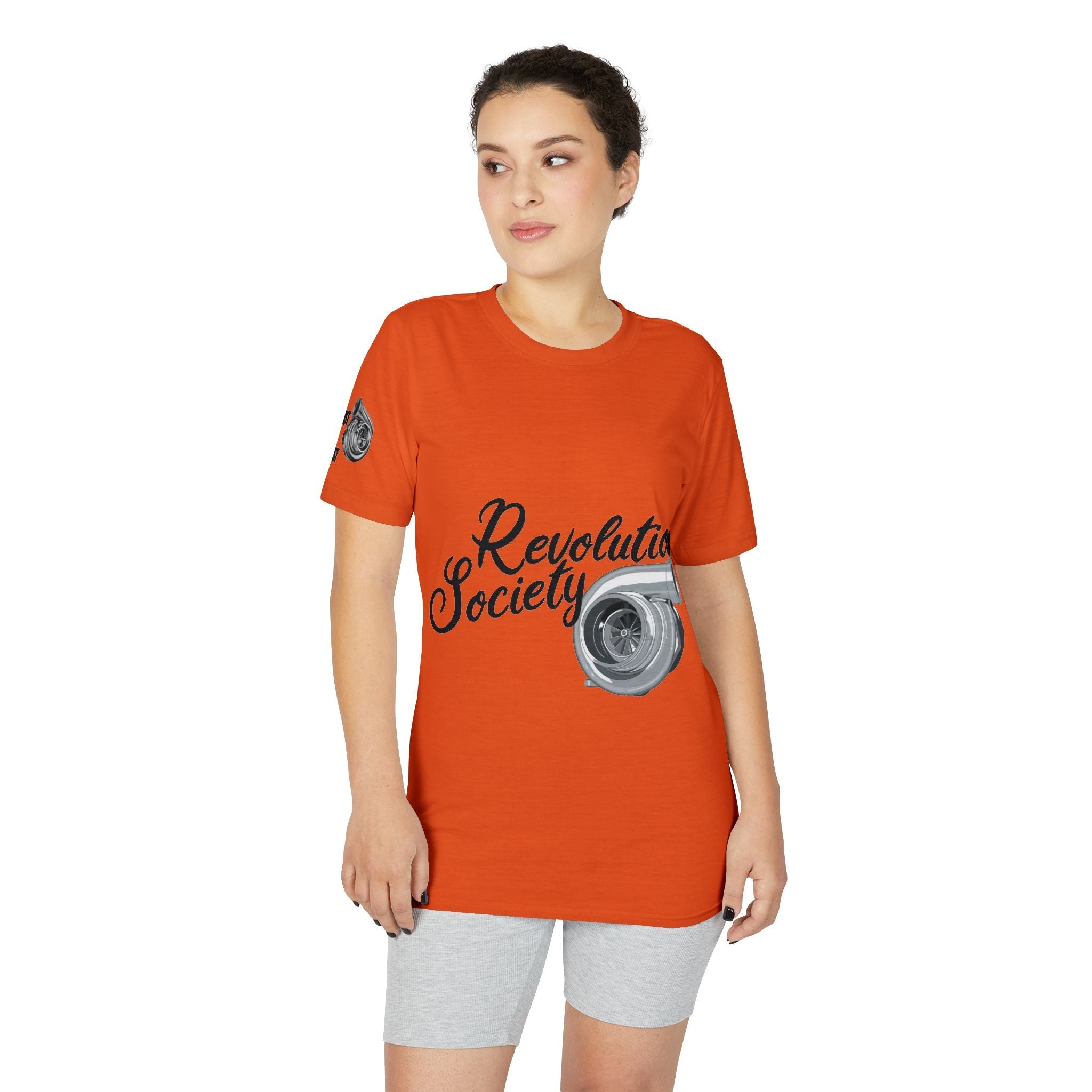 Revolution Society Athletic T‑Shirt — With Logo & Turbocharger Graphic Right Sleeve - Revolution Society