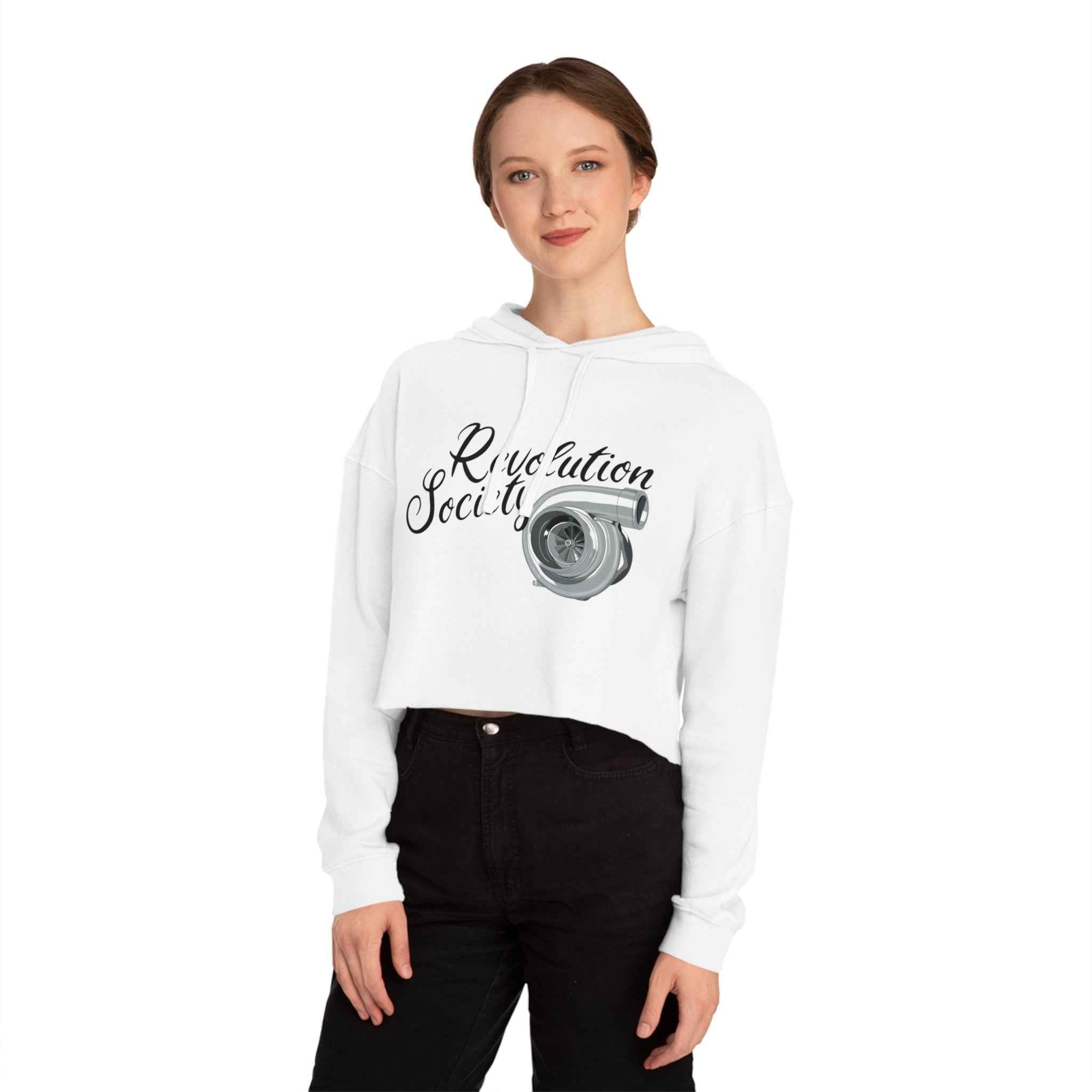 Women’s Cropped Hooded Sweatshirt “Speed Without Boundarie Edition” by Revolution Society - Revolution Society