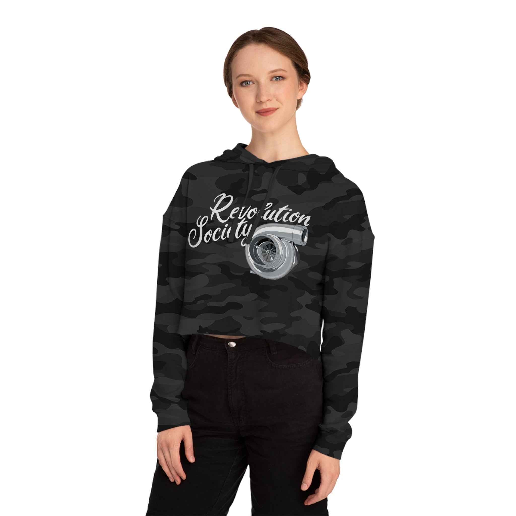 Women’s Cropped Hooded Sweatshirt “Speed Without Boundarie Edition” by Revolution Society - Revolution Society